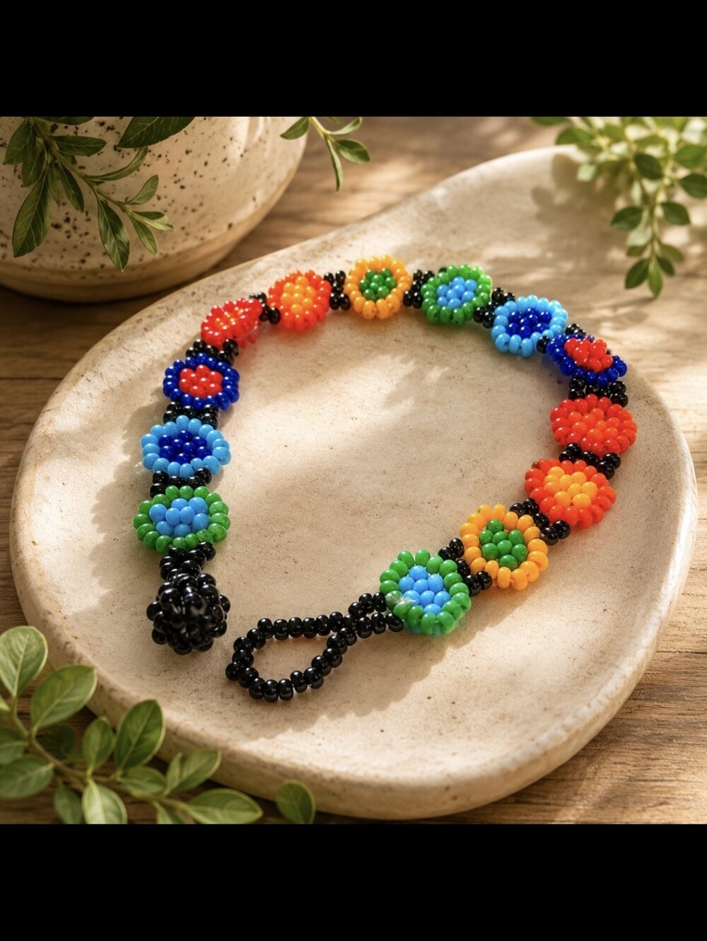 Multicolor Beaded Flower Bracelet
